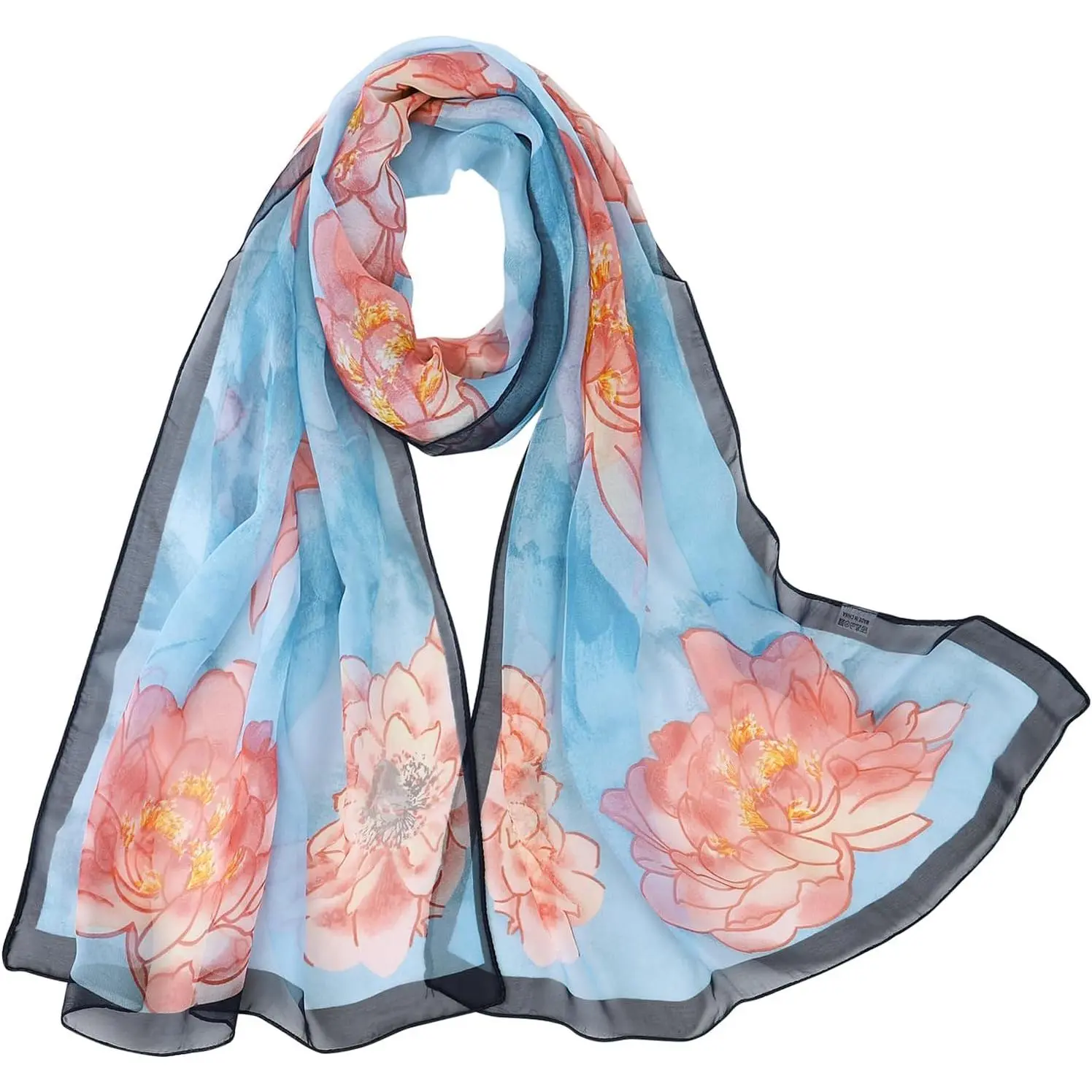 Women Soft Floral Print Shawl Chiffon Sheer Scarf
