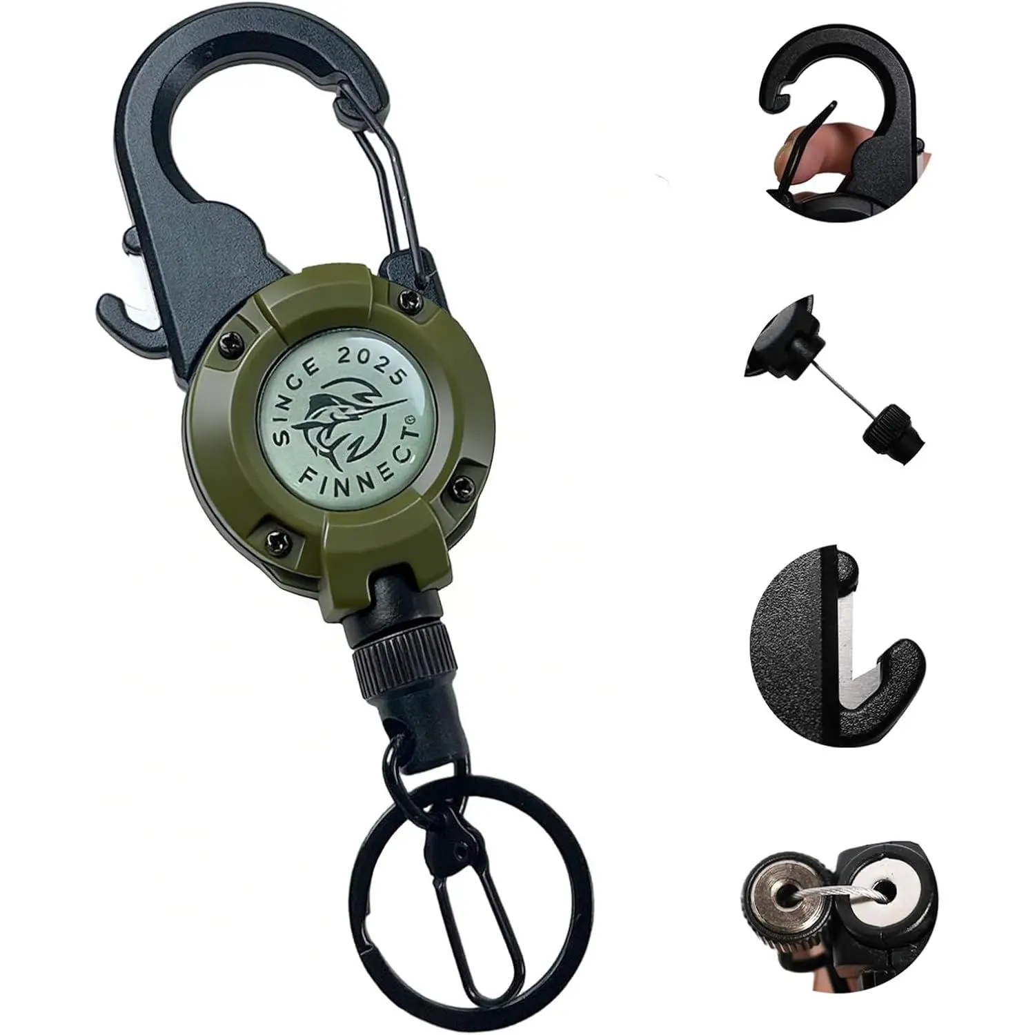 Fly Fishing Zinger Retractor with Carabiner Clip, 26" Steel Wire, Line ,  Closure, 360° Rotation, 1/2 Packs, Multiple Colors for Fishing, Cycling, Hiking