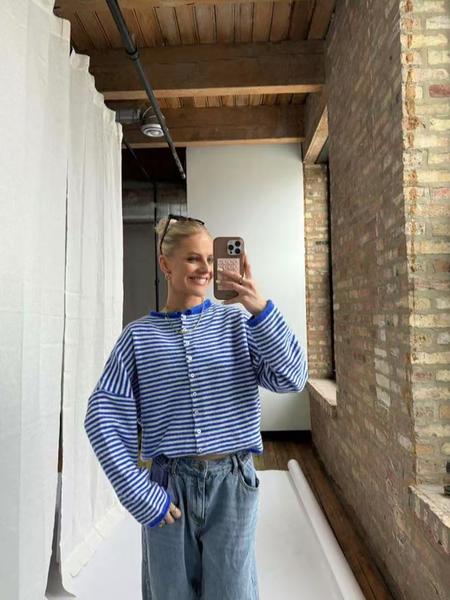 Elegant Knitted Cardigan for Fall & Winter, Unique Design Colorblock Striped Sweater, Long Sleeve Casual Fashion Knitwear