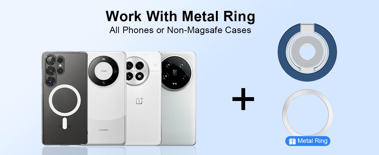 Magnetic Ring Holder for MagSafe Dual-Side Magnetics, Removable Gym Phone Grip with Kickstand Loop for iPhone Air/17/16/15/14/13/12 Pro Max MagSafe Case All Phones Compatible with Magnetic Car Mount