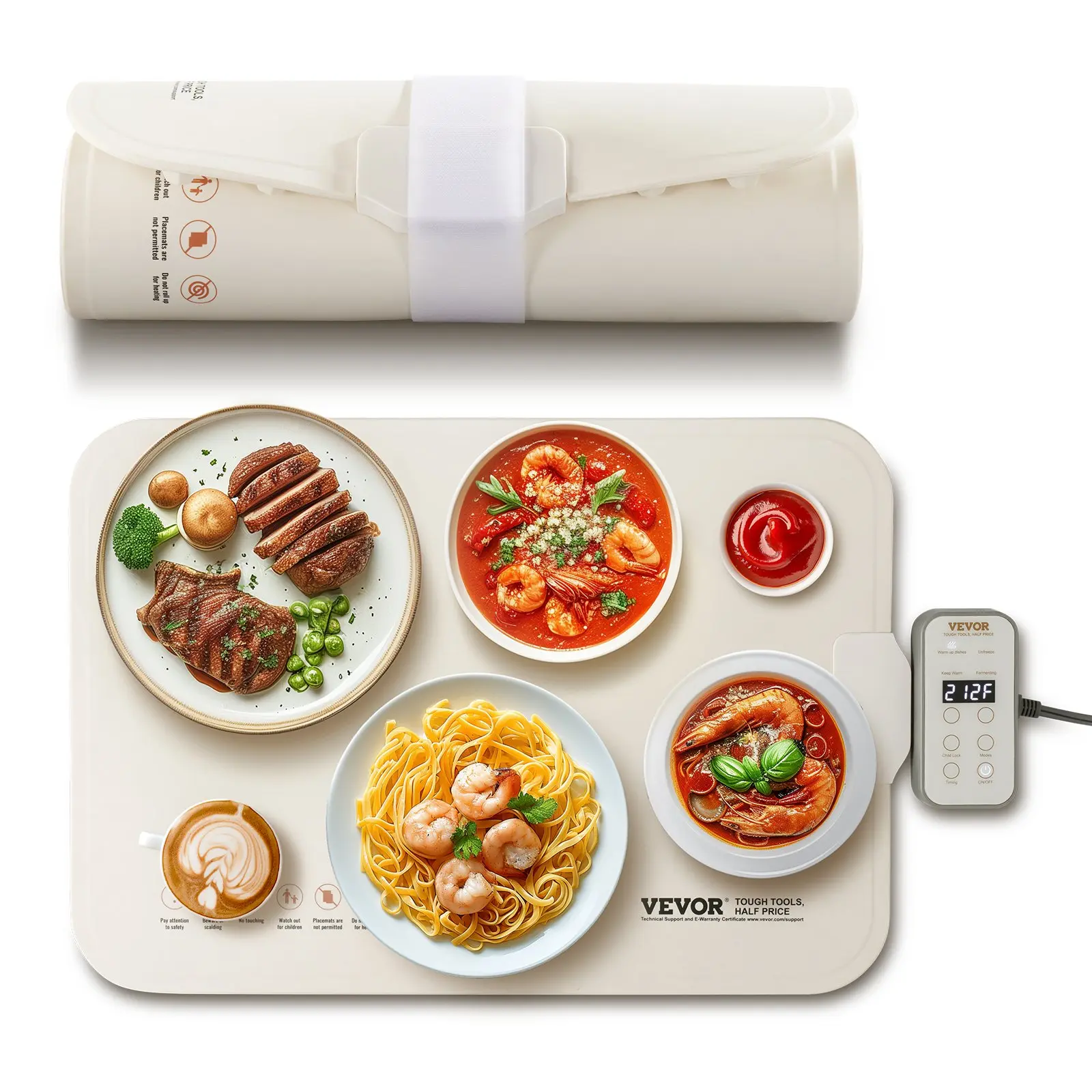VEVOR Plug-In Electric Warming Tray with Touch Control, Compact Rollable Silicone Mat Food Warmer, 4 Adjustable Temperature Settings, Auto Shut-Off, Child Lock, Ideal for Family Gatherings, Outdoor Picnics