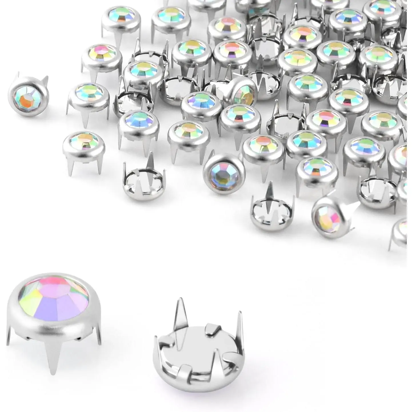 200 count 6mm Rhinestone Studs for Clothing, Metal Claw Nailhead Spike Rivets Studs for Leather Craft Punk Rock Clothing Fashion Belts Bags Shoes Bracelets  Accessories (AB Color)