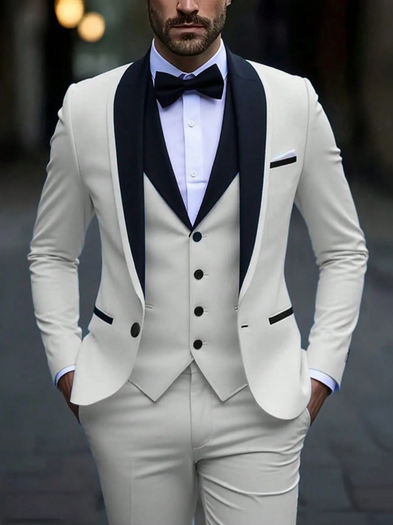 3 pcs Men's Spring quality Formal Business Suit  Valentine's Day gift Men's Solid color Groom's Wedding Dress Male Slim fit Long Sleeve Casual Blazers Jackets Vesr Trousers Tailored suit set