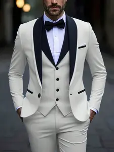 3 pcs Men's Spring quality Business Suit  Valentine's Day gift Men's Solid color Groom's Wedding Dress Male Slim fit Casual Blazers Jackets Vesr Trousers