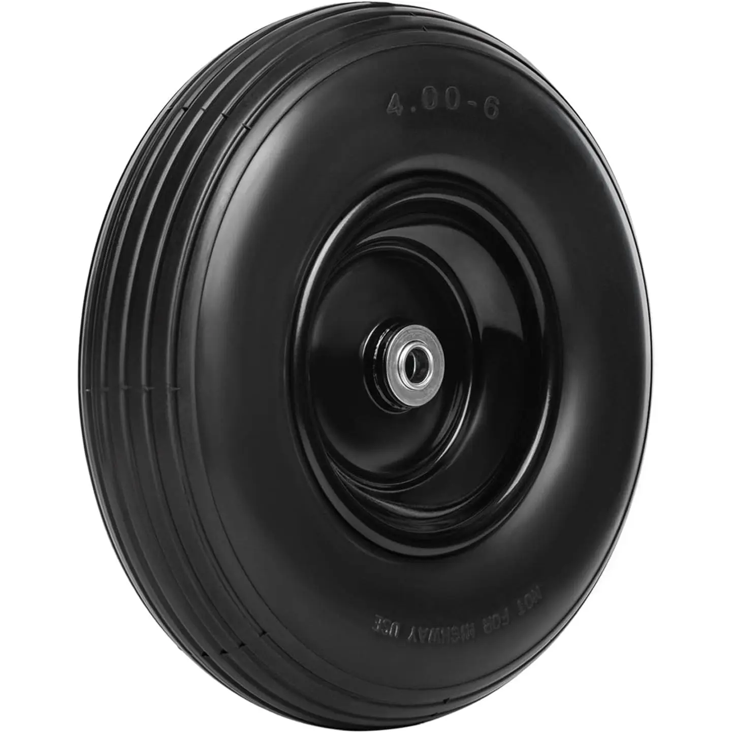 13 Inch Solid Flat Free Wheelbarrow Tires and Wheels, 4.00-6 with 5/8'' Axle Bore Hole,1.75" Centered Hub, Air Less Wheel for Wheelbarrow/Wagon/Hand Truck/Trolley/Garden Scooter etc.