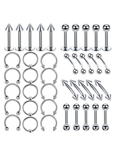 40-Piece Minimalist Stainless Steel Nose Studs and Lip Rings Set, Hypoallergenic Body Jewelry for Men and Women, Versatile Piercing Accessories, Nose Piercings Kit