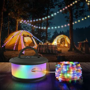 1pc Camping String Lights, 3 in 1 Upgraded Retractable RGB Outdoor String Lights with 19 Lighting Modes, Quick 30s Recovery, 32.8 FT Portable Tent Lights, Rechargeable Camping Lantern (Black)