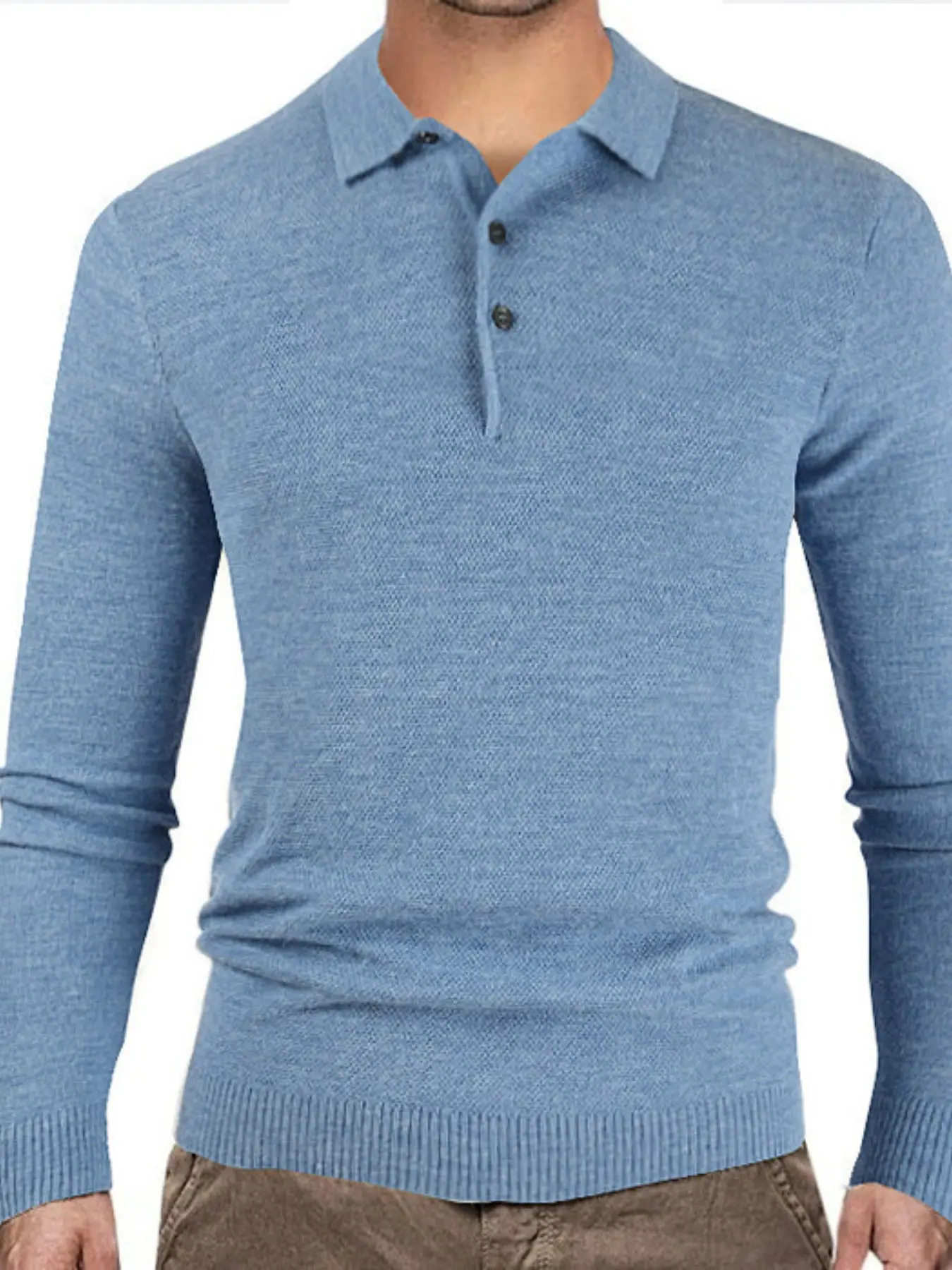 Men's Long Sleeve Polo Neck Knit Sweater, Solid Color Fine Knit Pullover, Soft Stretch Ribbed Hem, Slim Fit Business Casual Top, Fall Winter Wear
