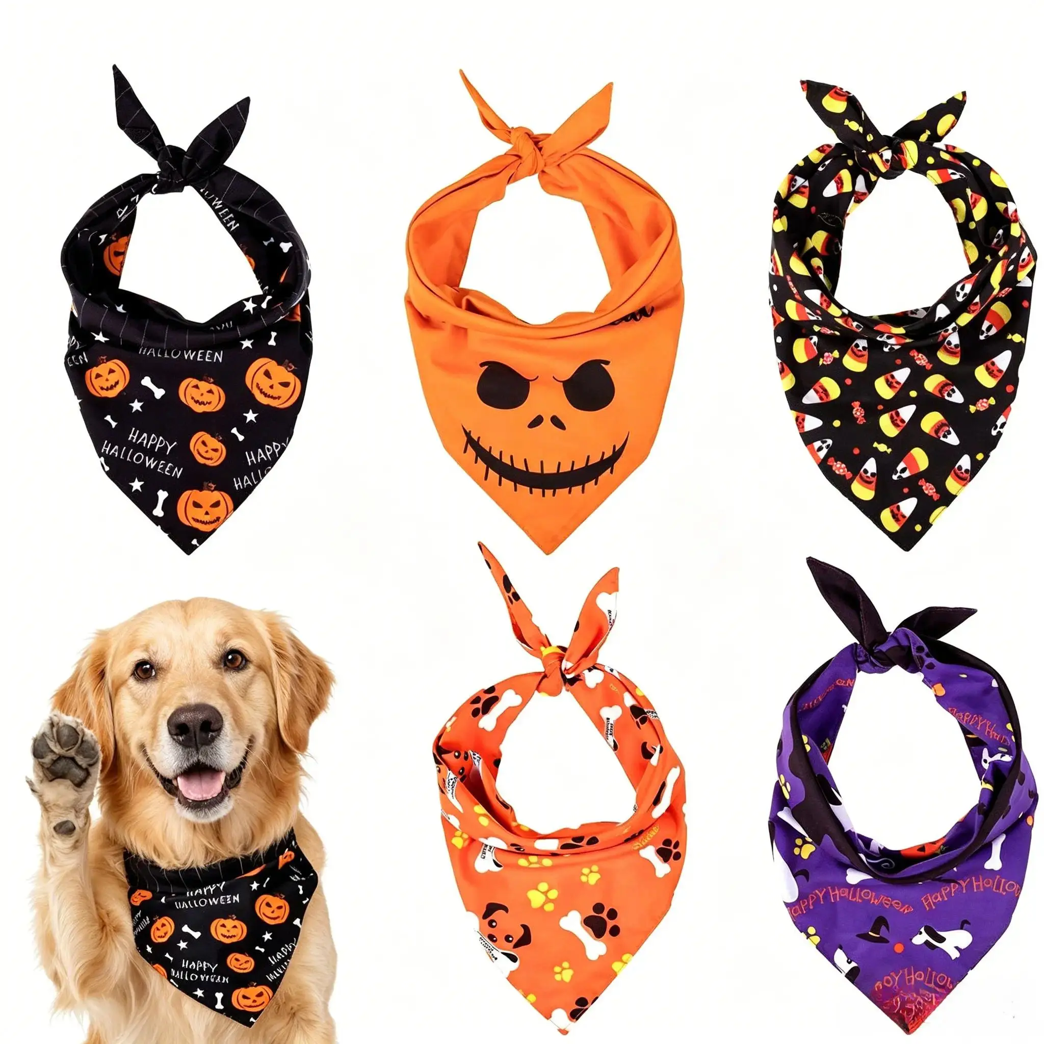 Halloween Triangle Shape Pet Bandana - Universal Decorative Saliva Bib for Cats and Dogs, Holiday Look Costume Accessory