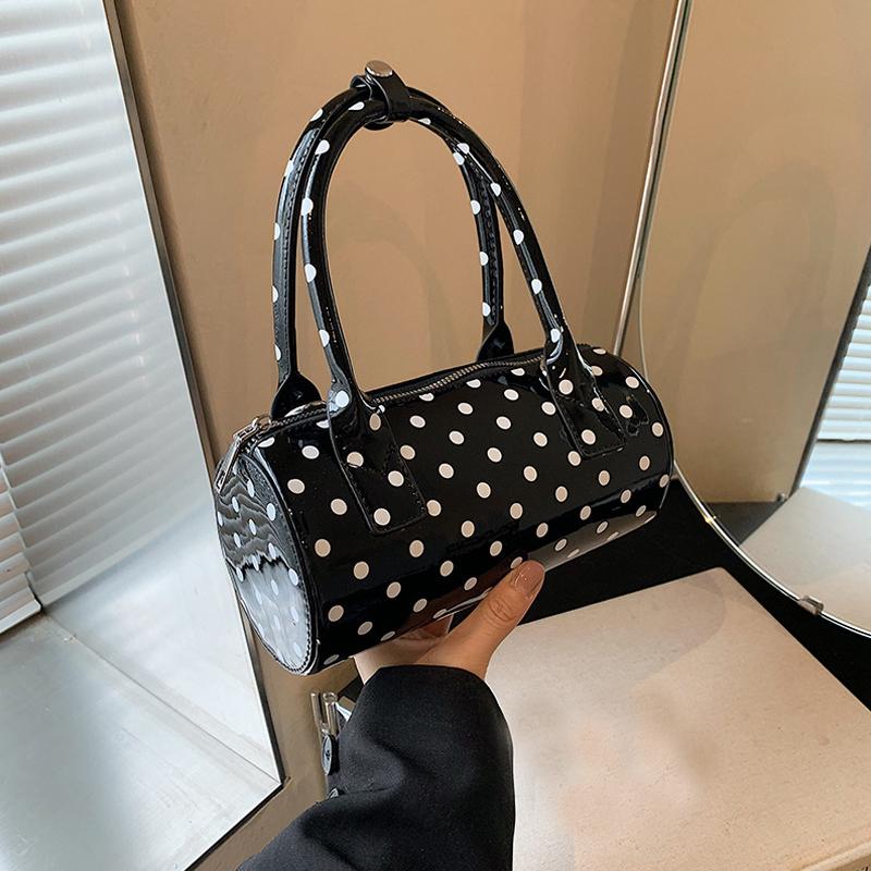 Crossbody Bag for Women Barrel Shape Mini Top Handle Purse PU Leather Polka Dot Cute Handbag Adjustable Strap Daily Use