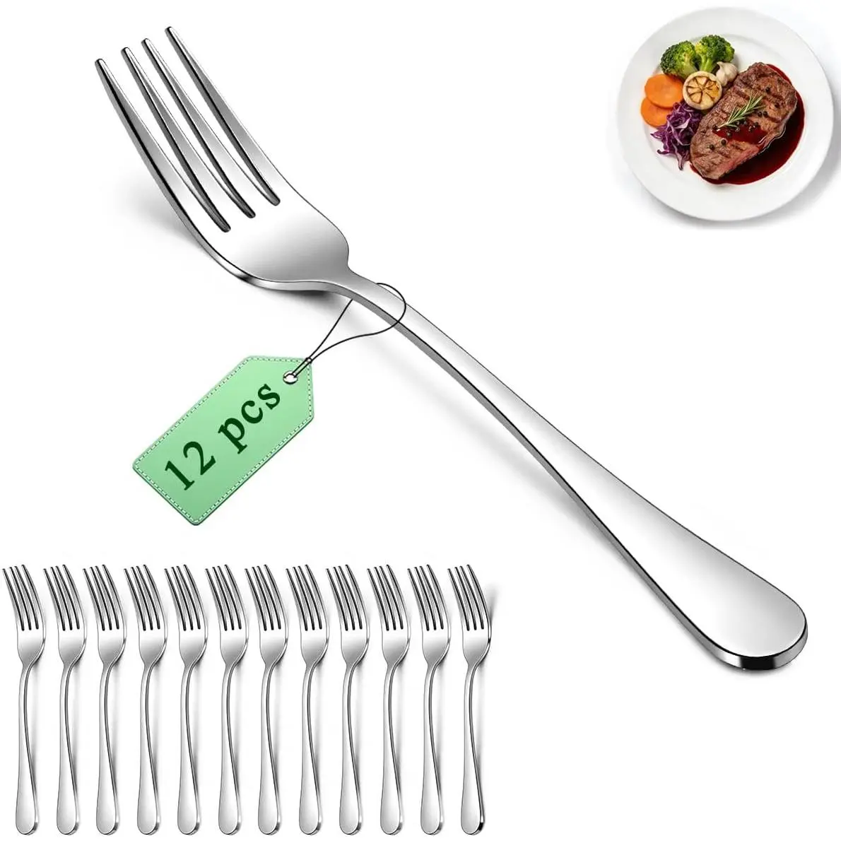 Dinner Forks Set 12 count 7.28", Stainless Steel table Fork, Dessert Salad Forks, Flatware Silverware Fork for  Kitchen, Restaurant, Hotel, Cost-Effective Bulk Value Dishwasher Safe