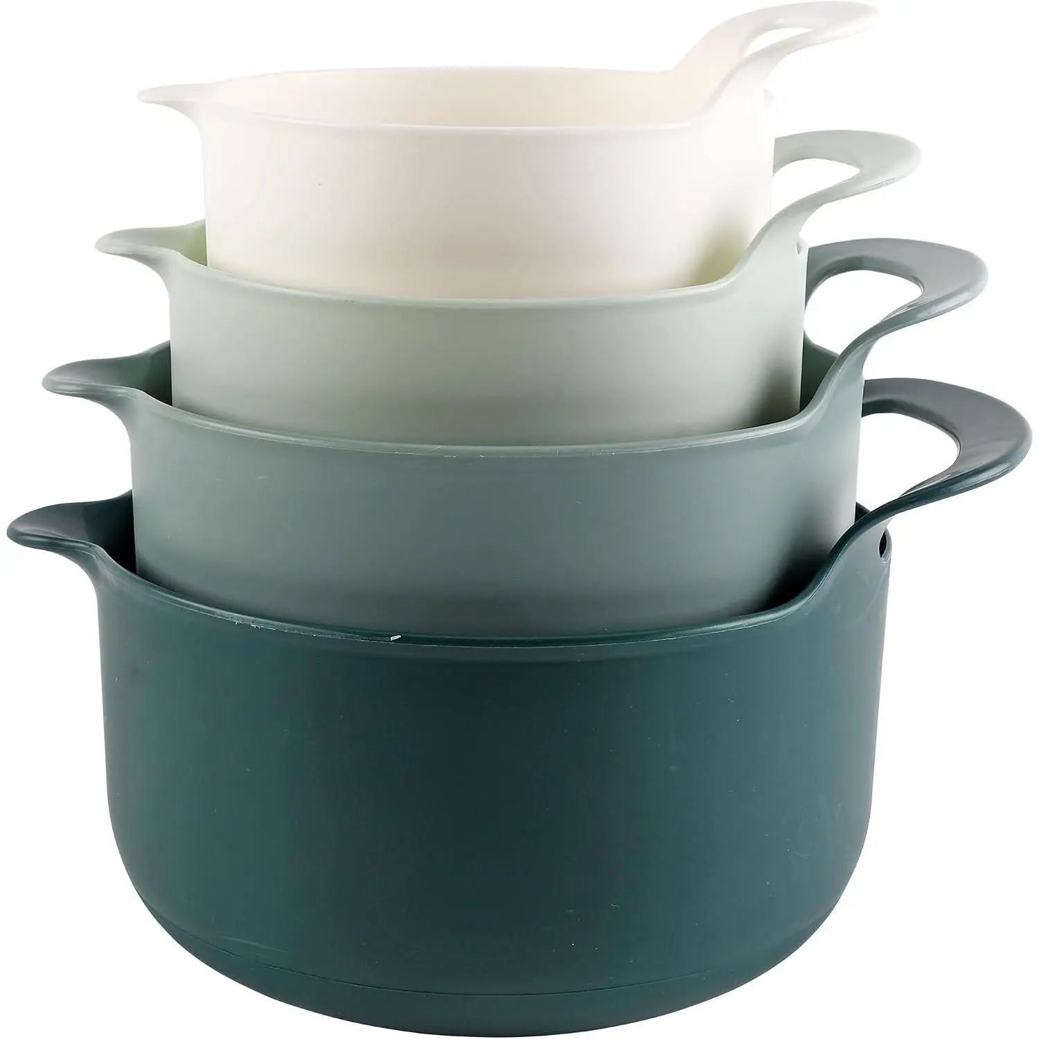 Nesting Plastic Mixing Bowl Set with Pour Spouts and Handles, Green, 4 Piece Non-Slip