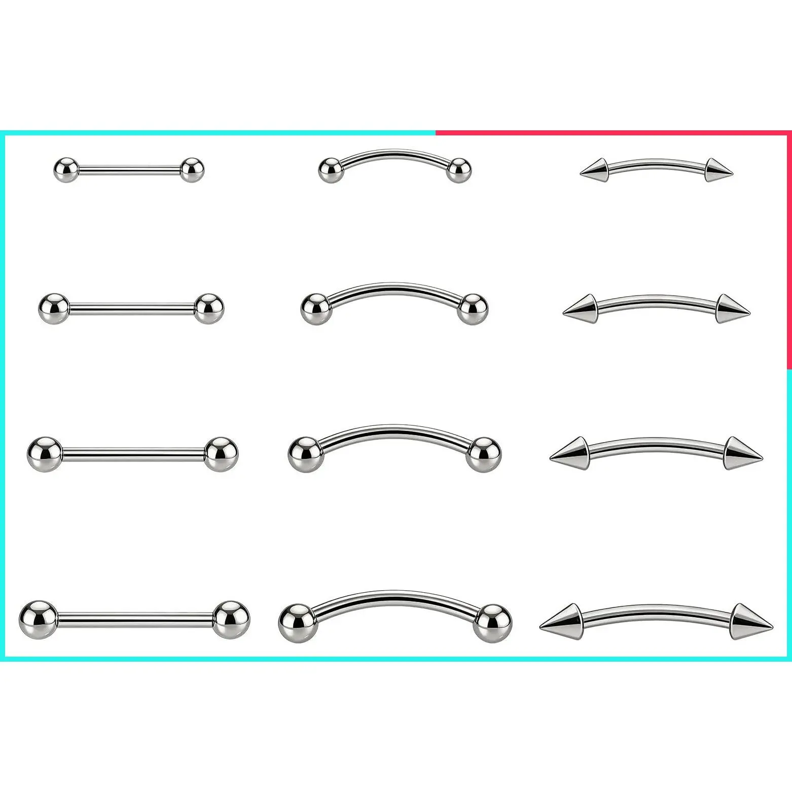 Curved Barbell Piercing Jewelry 12-Pack – 16G 316L Steel for Eyebrow, Septum, Rook, Labret, Smiley & Bridge, 6-12mm Sizes, Unisex Long-Lasting Wear