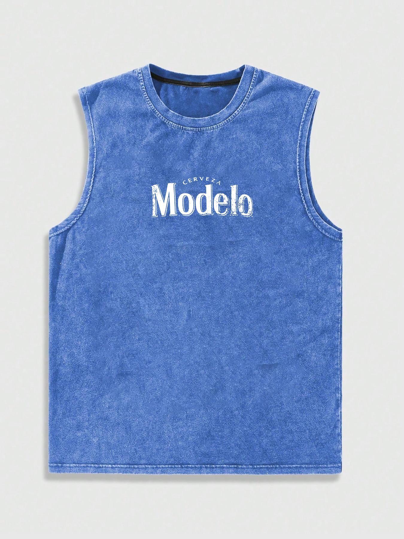 Men's Letter Print Round Neck Tank Top, Casual Tank Tops, vest top, Loose Casual Street Sleeveless Top for Daily Wear, Men's Clothes for All Seasons, Tshirt