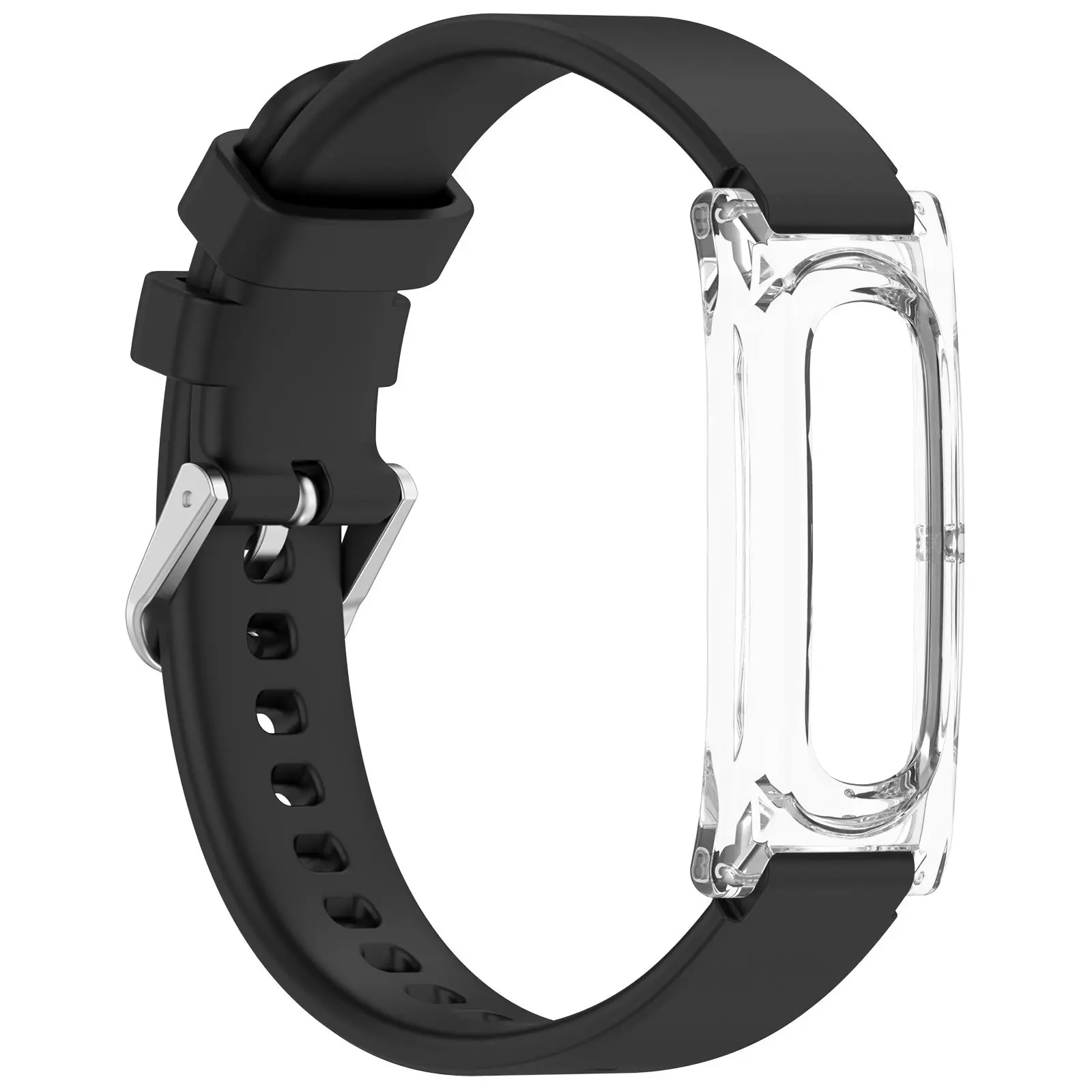 2 in 1 Soft Liquid Silicone Watch Strap with Clear Shockproof Protective Case Compatible with Google Fitbit Air, Adjustable Sweat Resistant Sport Replacement Wristband, Metal Buckle Multiple Colors Accessory for Men Women Fitness Tracker