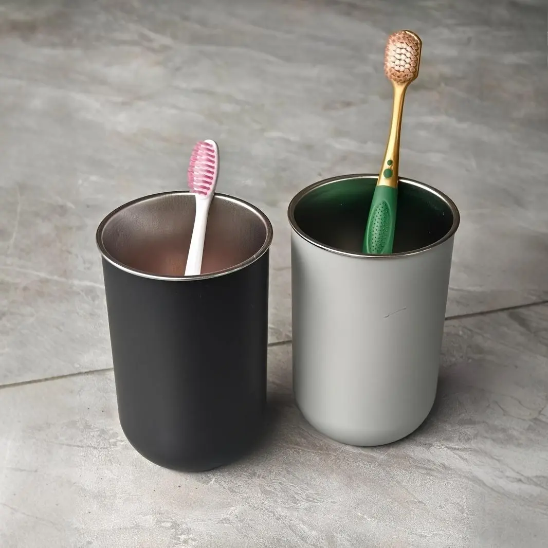 Japanese-style 304 Stainless Steel Bathroom Rinse Cup, Household Toothbrushing Cup, Double-layer Milk Coffee Mug