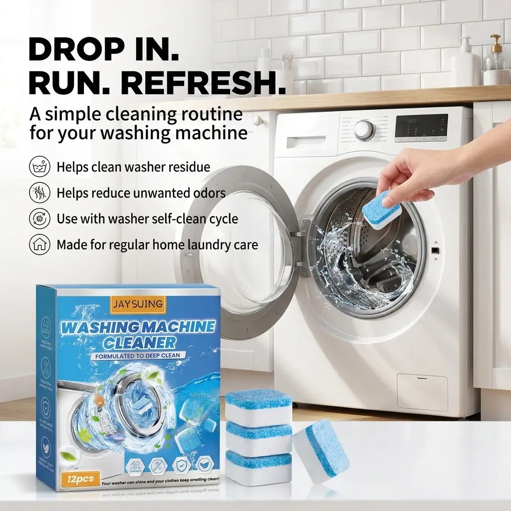 Household Washing Machine Cleaner Tablets with Baking Formula - Deep Cleaning Tabs for Front-Load, Top-Load, HE Washer Tub & Drum, Odor Control, Dirt Buildup, Laundry Residue, Grime Removal, Home Appliance Maintenance