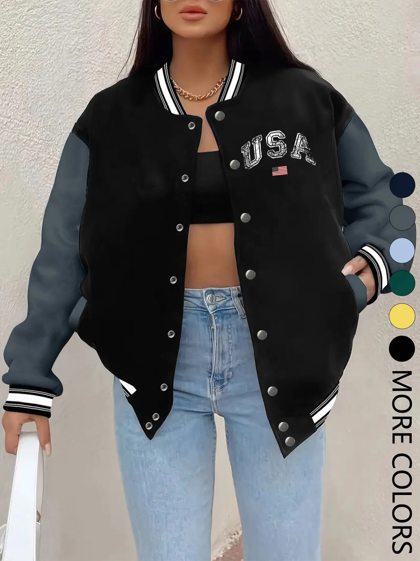 New Women's Baseball Jacket for Fall Winter, Creative Letter Print, Casual Sporty Coat, Comfortable Versatile Jacket, Hip-Hop Style, Multiple Colors