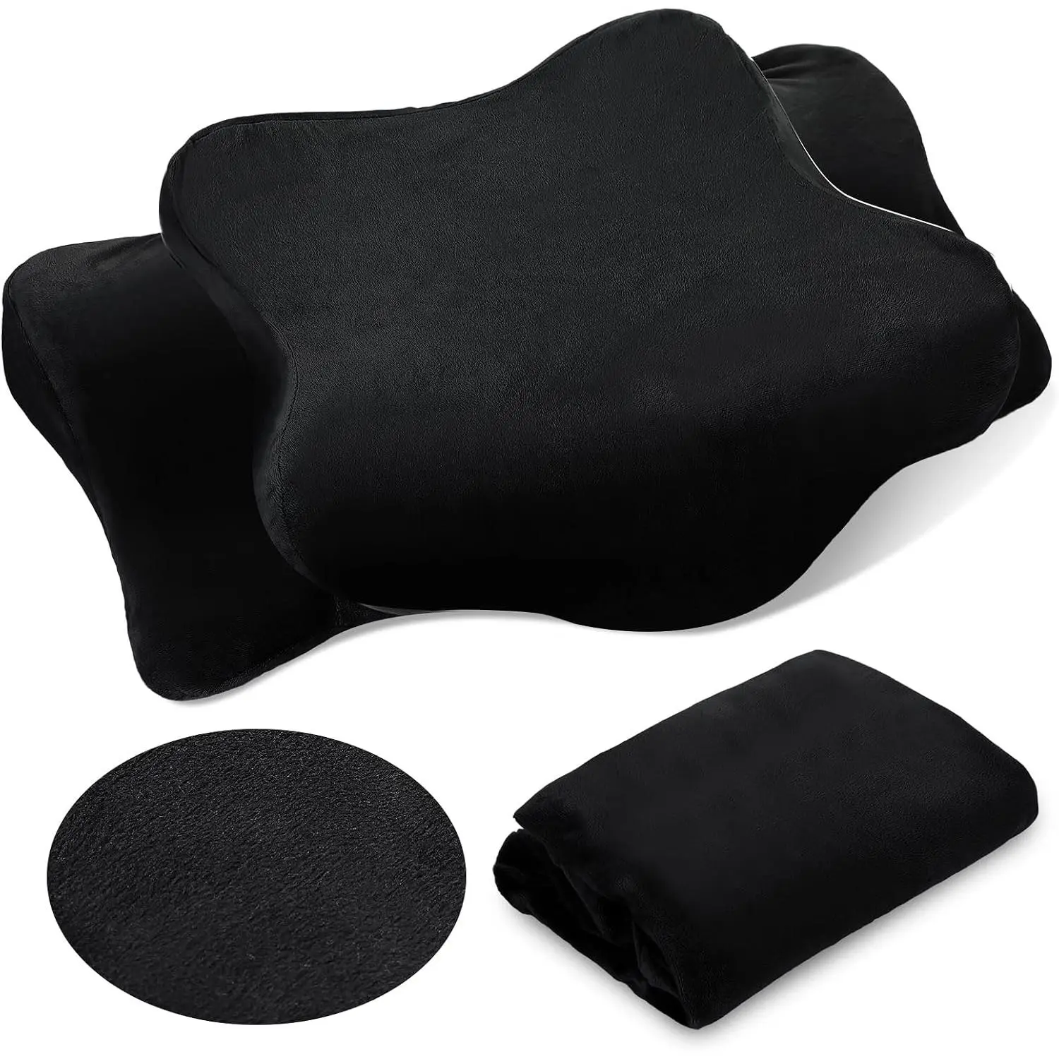 Plush Cervical Neck Pillowcase (Only Pillowcase) Ergonomic Cervical Pillow Case Pillow Cover with Zipper Breathable Soft Fuzzy Case for Side Back Stomach Sleeper(Black,Queen Size)