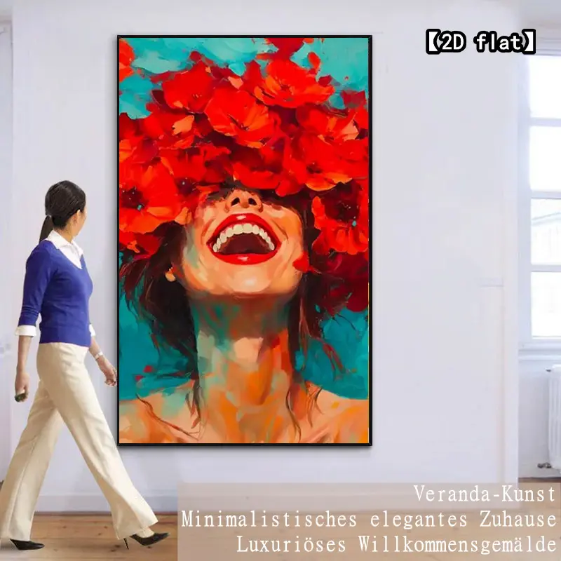 【2D flat】 Colorful female portrait painting, 1 piece of 2D flat canvas painting, suitable for living room, office, bedroom decoration, perfect room decoration - cafe decoration - birthday, Halloween, Christmas gifts