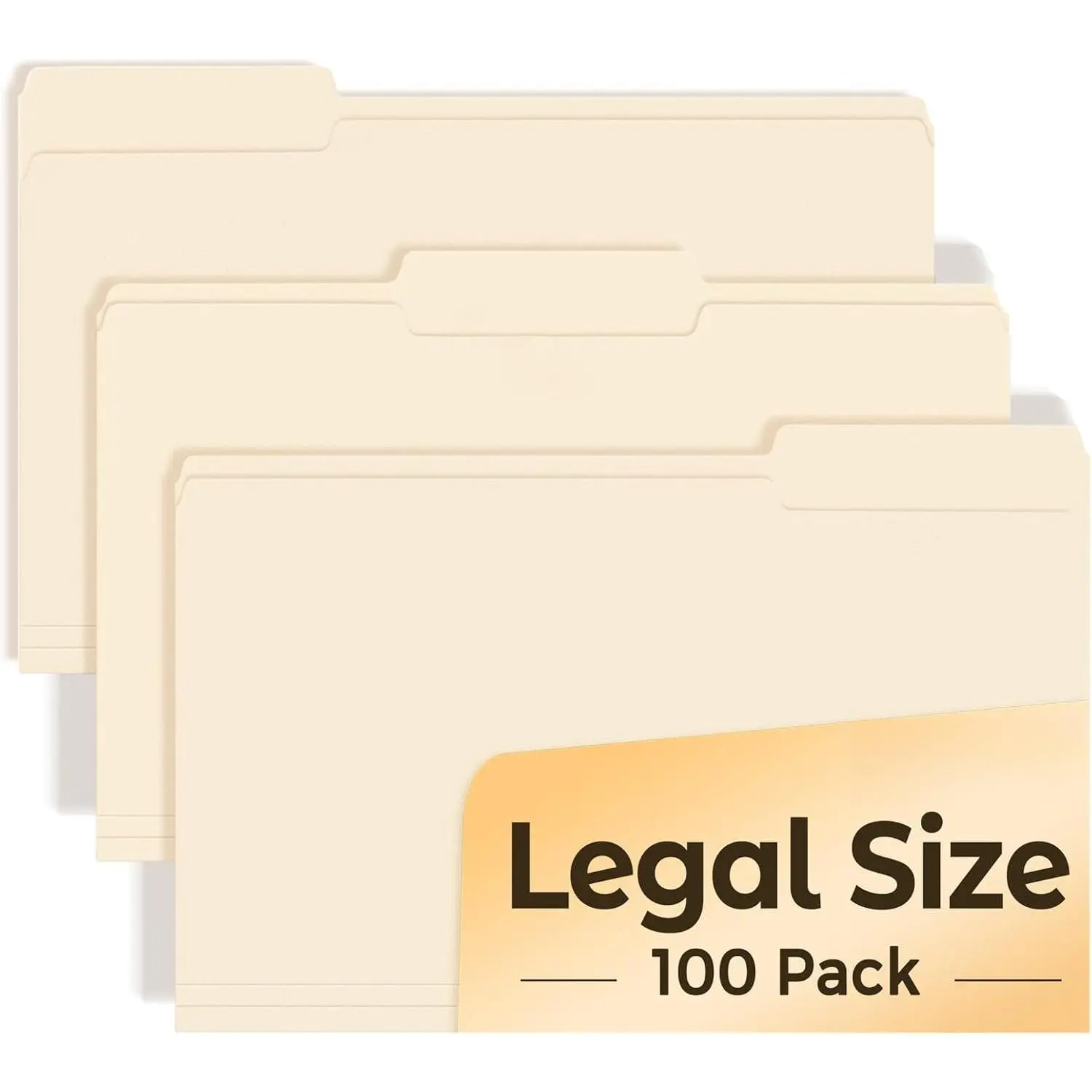 Manilla Folders Legal Size (14 x 8.5 inches),100 Per Box, Durable Paper File Folders with 1/3 Cut Tab for Office, Legal Documents, Filing, and Organizing