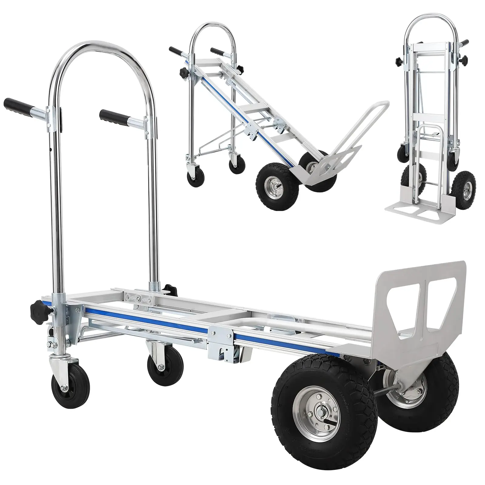 GARVEE 3 In 1 Convertible Heavy Duty Folding Aluminum Hand Truck Dolly with 770Lb Capacity and 10″ Pneumatic Wheels - Upright Utility Cart for Warehouse, Factory, and Construction Use