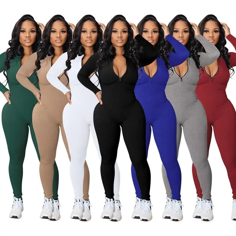 2025 Autumn New Ribbed Zipper Sports Jumpsuit