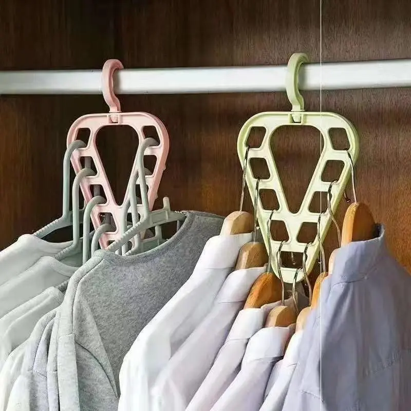 3pcs Multifunctional Rotatable Clothes Hanger, Non-Slip Triangle 9 Holes Plastic Clothes Hanger, Space Saving Folding Magic Hook For Closet Organizer, 10lbs(MAX)