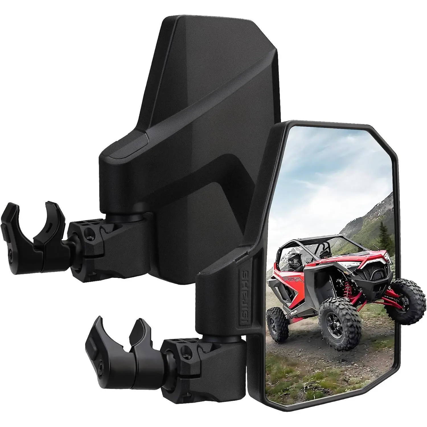 8.3 x 4.8-inch Aluminum UTV Side Mirrors - Fits Most UTVs (Except Full Doors) - Compatible with Polaris RZR Ranger, Can Am Commander Defender, Honda Pioneer Talon SXS, Kawasaki Mule KRX, Yamaha Wolverine YXZ, RTV, Segway - Large View