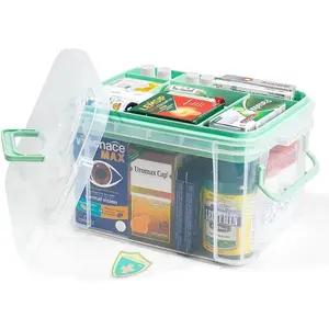 15qt Clear Medicine Organizer Box with Tray, First Aid Box Empty, Thickened Medicine Container Chest, Multipurpose Medical Case with Labels, Medicine with Lids Handles