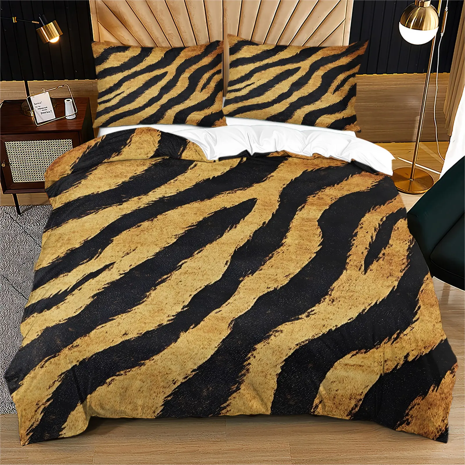 Vintage Tiger Stripe Print Duvet Cover Set, Animal Print Bedding Set, Comfy Bedding Sets, Soft Breathable Microfiber, Fade-Resistant Digital Print, Zipper & Corner Ties, Machine Washable, Includes 1/2 Pillowcases - for Stylish Bedroom Decor