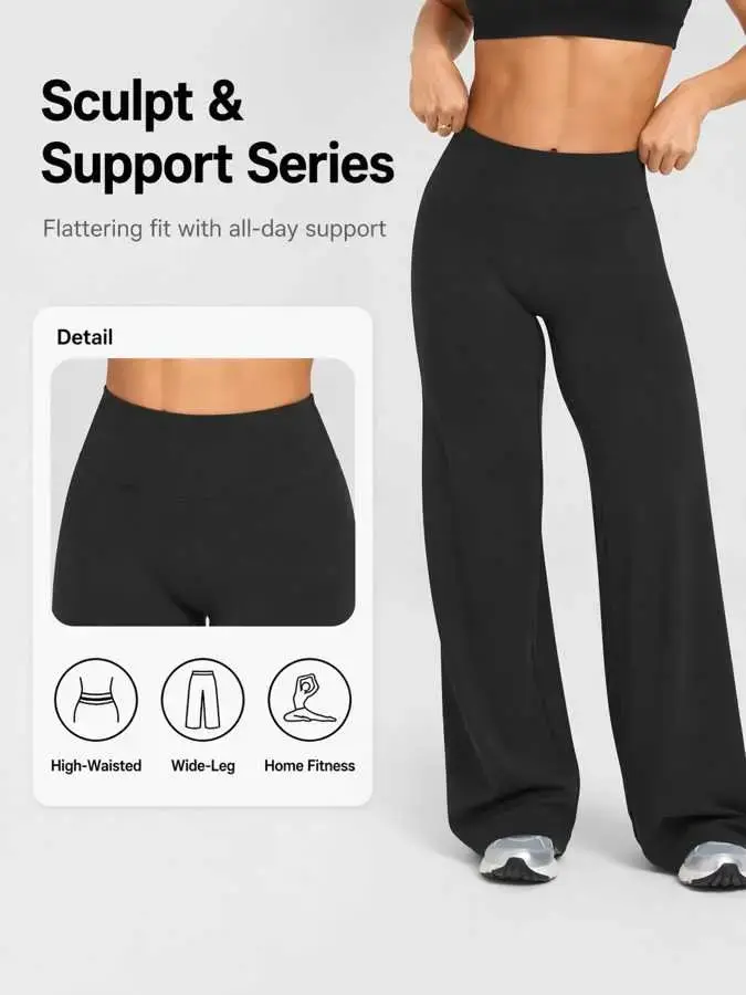 Women's High Waist Yoga Pants, Yoga Bottoms, Yoga Workout Pants, Sporty Wide Leg Fitted Design, Seamless Elastic Fabric, Perfect for Home Fitness & Pilates, Stretchable Activewear