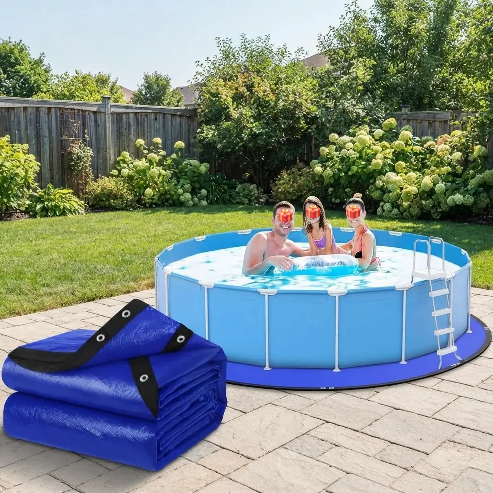 21FT Pool Ground Cloth, 12x12 Mesh Heavy Duty Pool Liner Pad with Anti-Aging PE, Stainless Steel Grommets, Puncture Resistant Under Mat for Above Ground Pools, Tarp for Under Pool