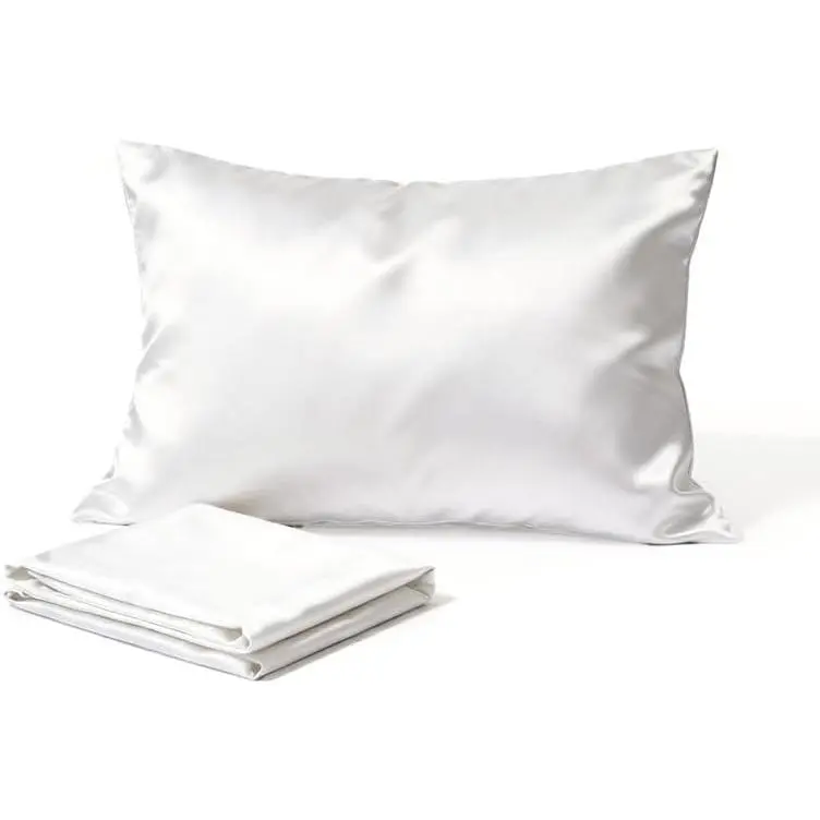 White Pillowcase Queen Size Silk Pillow Set of 2 Wrinkle-Free Soft 20x30 Inches, 2pcs