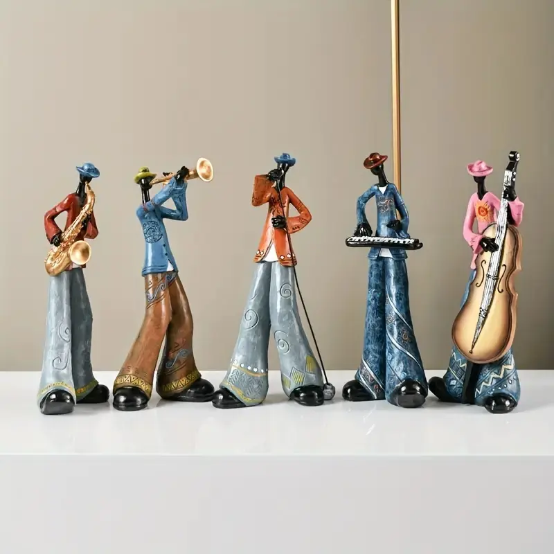 Resin Jazz Band Figurine, Vintage Musician Home Decor Statue, Decoration Figure, Art Decor for Living Room, Bookshelf, TV Stand, Wine Cabinet, Retro Design, Collectible Figurines