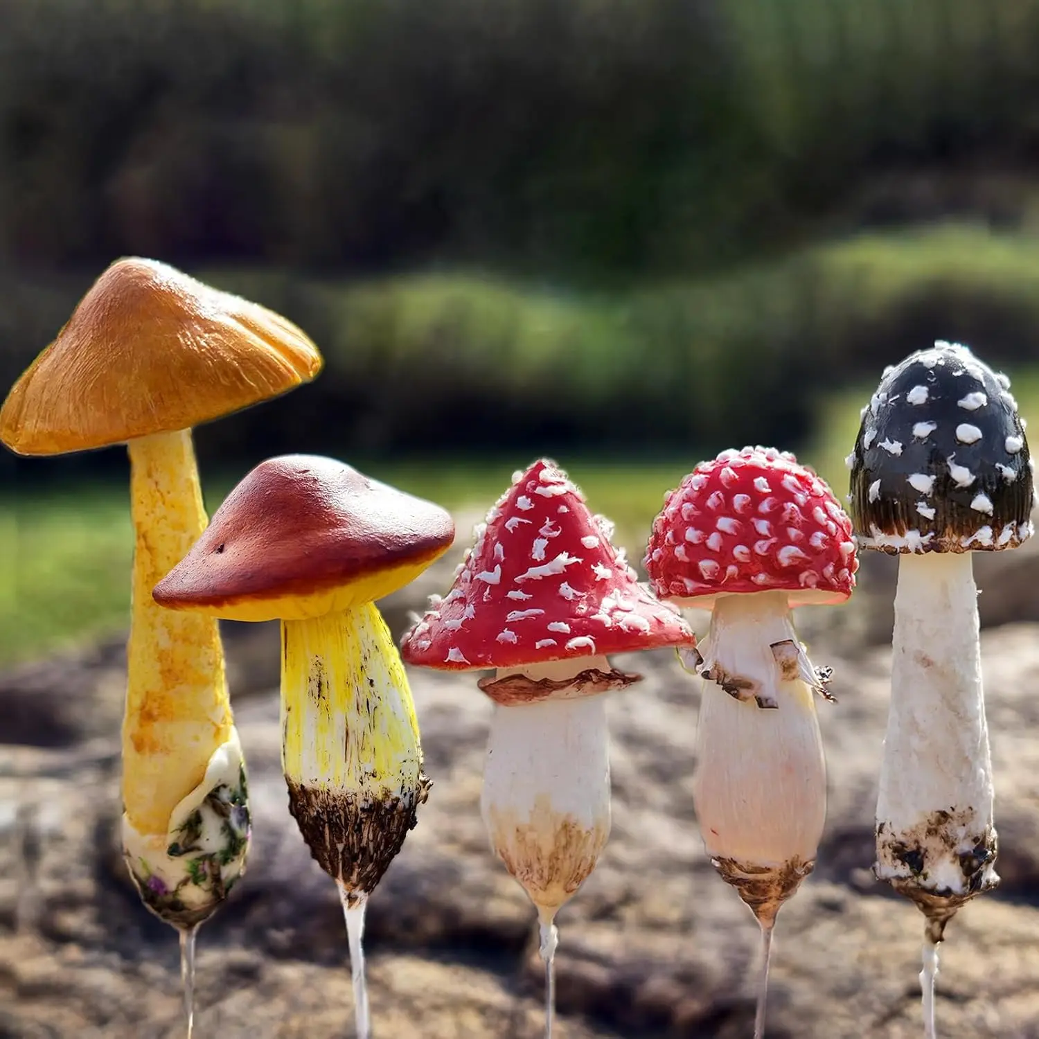 5-Pack  Clay Mini Mushrooms for Fairy Garden Decor |  Realistic Mini Mushroom Figurines for Terrariums, Potted , Holiday Ornaments, Desktop Decor & Craft Projects