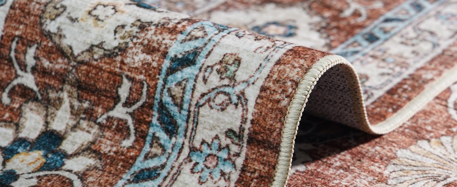 2x6 Washable Hallway Runner Rug:Oriental Indoor Rugs Vintage Door Mat Non Slip with Backing Low Pile Thin Carpet for Bedroom Living Room Bedside (2x6 Brick/Blue)