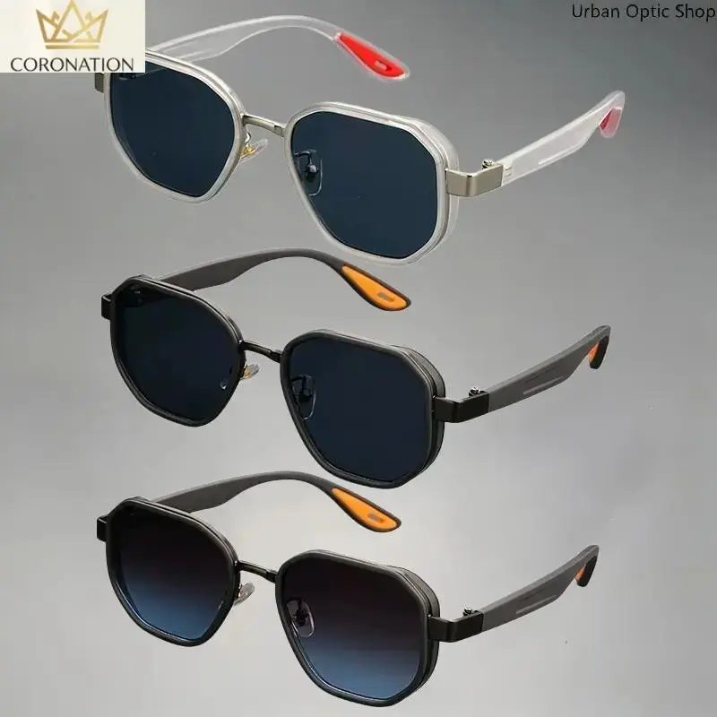 Unisex Retro Geometric Sunglasses with Clear Frame & Metal Trim, Trendy Polygon Square Shades with UV400 Anti-Glare Lens, Lightweight TR90 Eyewear with Non-Slip Temple Tips for Driving, Fishing, Travel & Everyday Outdoor Wear