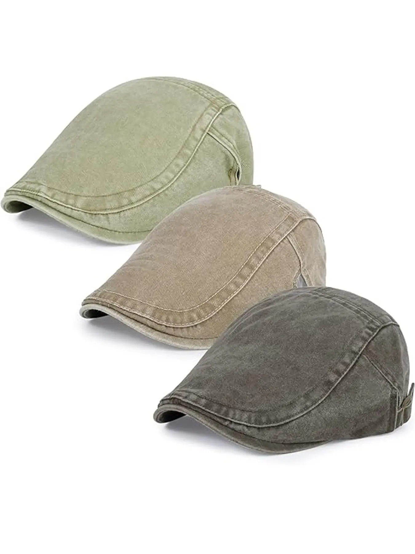 3Pcs Men's Newsboy Caps Washing Cooling Lightweight Scally Cap for Men Adjustable Flat Cap