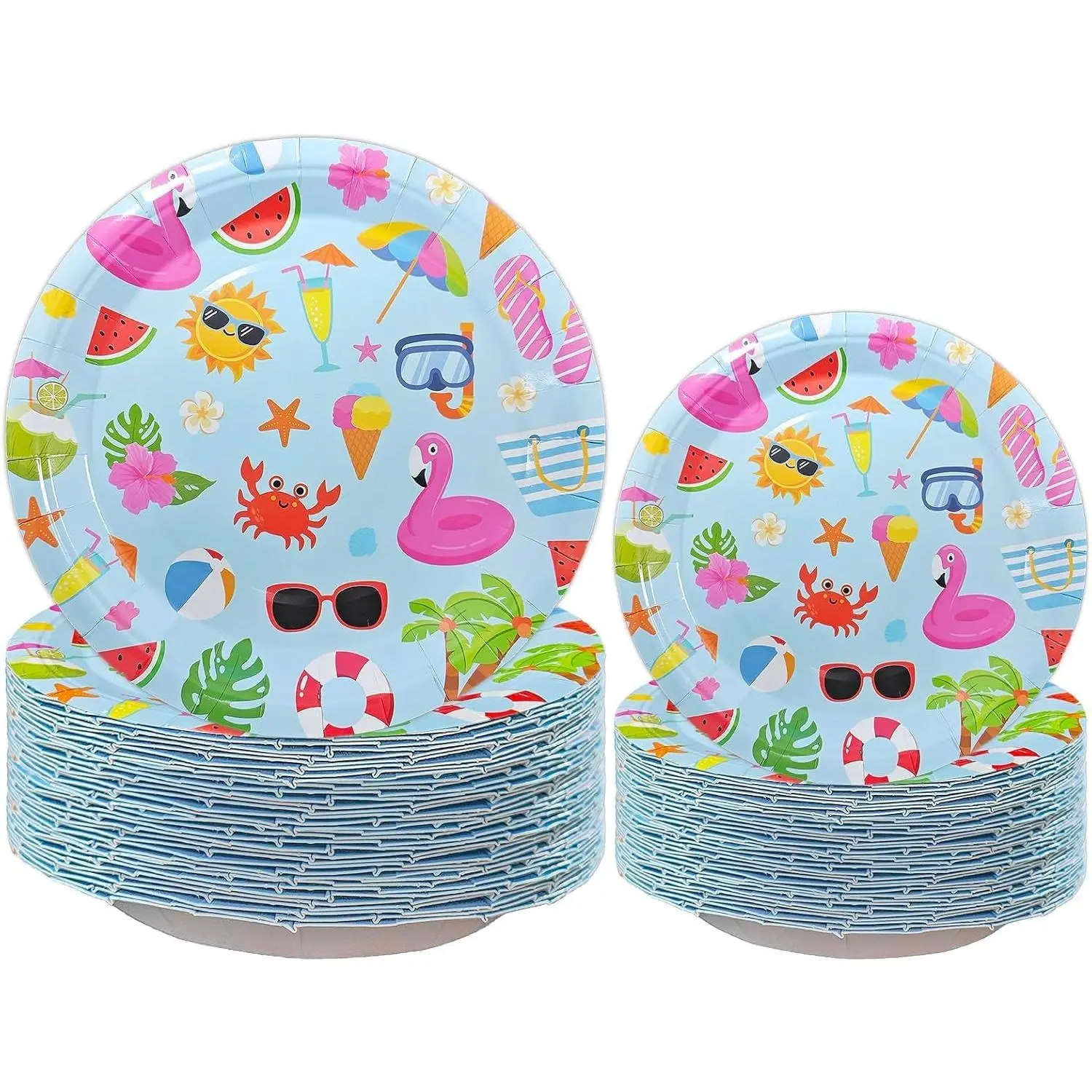 80 Pack Summer Beach Paper Plates Set - 40x 9 inch & 40x 7 inch Disposable Dessert Plates, Birthday Party Tableware Supplies Decorations for Pool Theme Party
