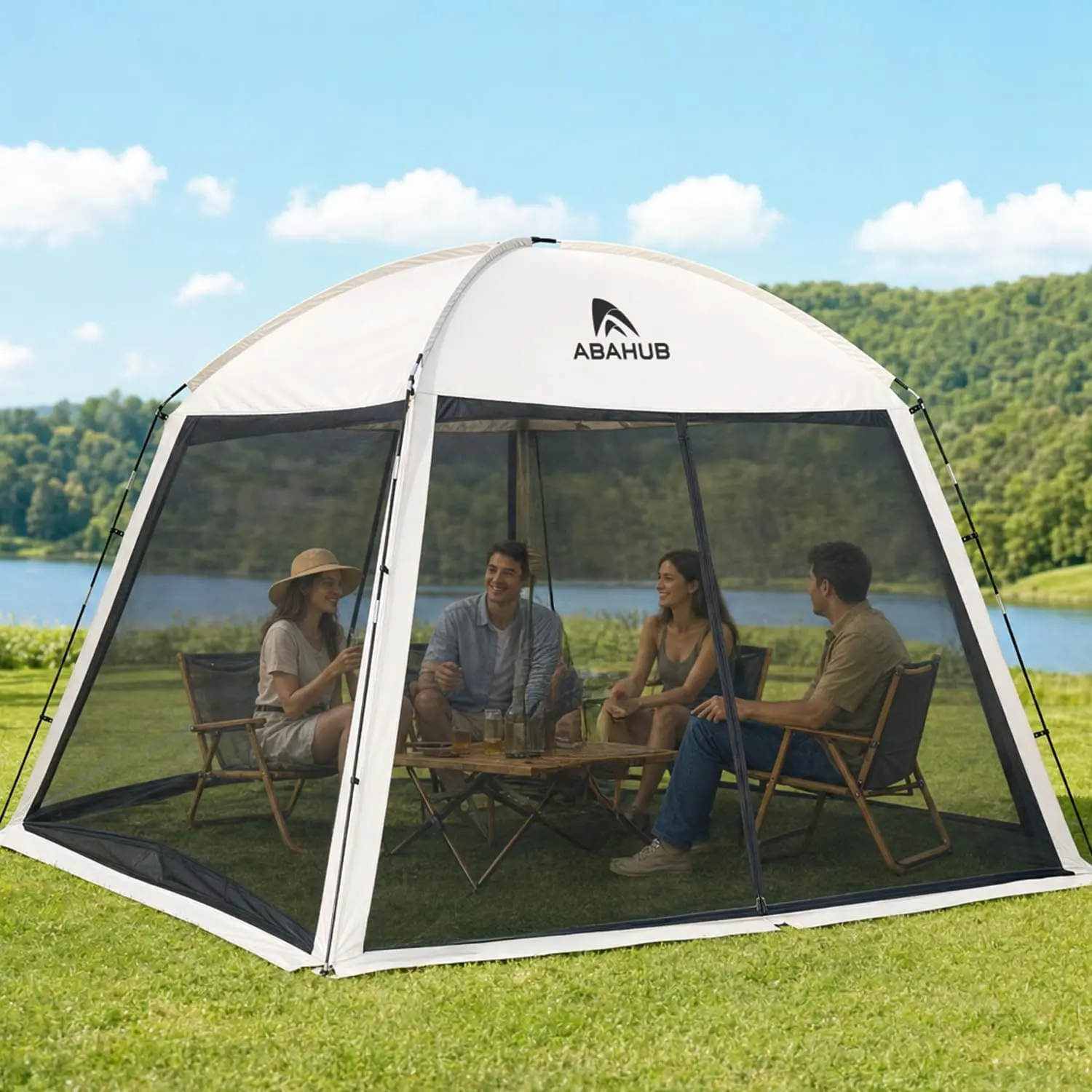 Abahub Screen House Tent for 4-6 Person, 9.8x9.8x6.7 ft, Portable Screen Room Gazebo, Manual Setup Mosquito Tent Canopy, Camping Backyard Patio, Breathable High-Density Mesh, Full Enclosure Protection