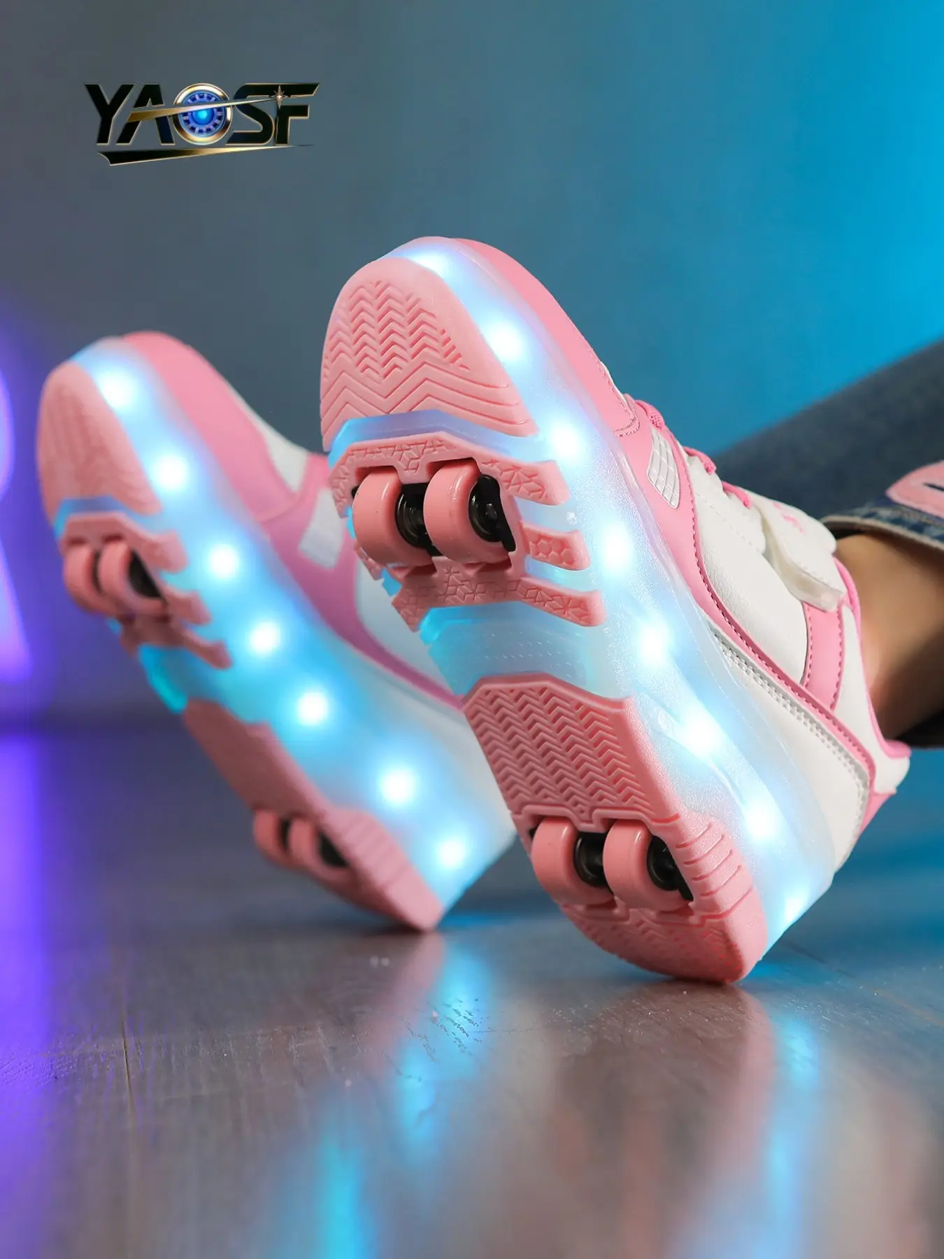 Yaosf Detachable Four-Wheel Glowing Roller Skates, RGB LED Neon Light Band, Adjustable Lights, Anti-Slip Thick Sole, Kids & Teens