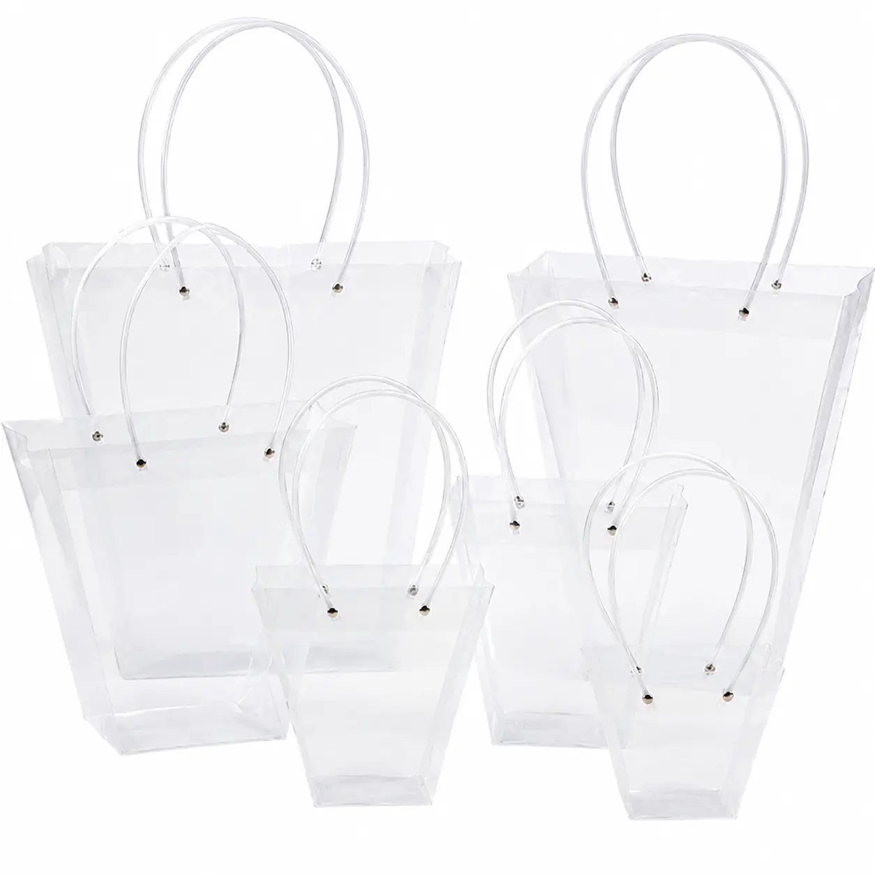 Elegant Transparent Trapezoidal Tote Bag for Fresh Flower Arrangements – Lightweight PP Material, Reusable Floral Carrier Ideal for Gifting, Weddings, Festivals, and Everyday Bouquet Transport
