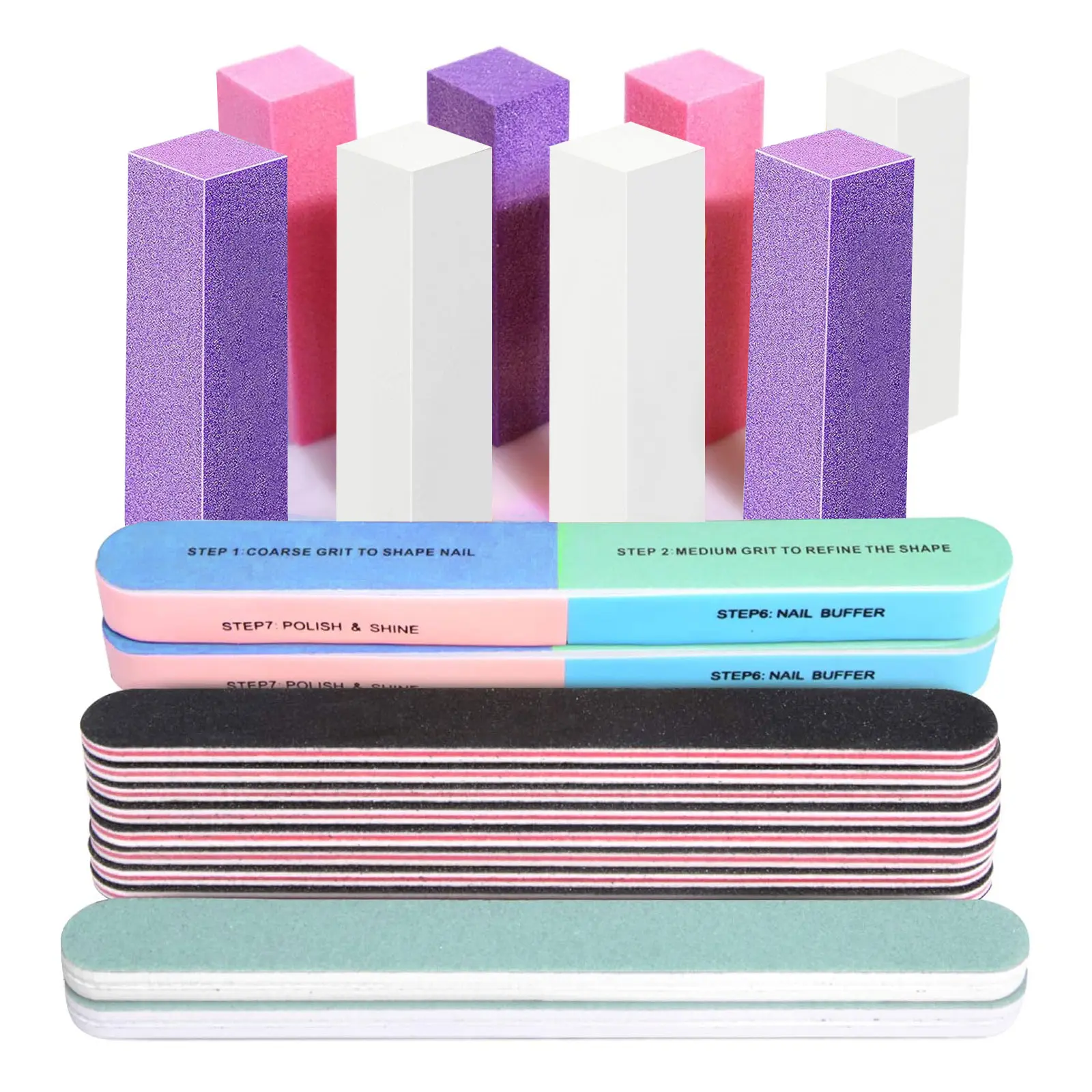 Nail Files and Buffers, 20PCS Nail File Kit. Rectangular Nail Buffer Block & 100/180 Grit 7 Way Nail File & Polishing Buffer. Nail Prep Kit. Professional Manicure Nail Tools