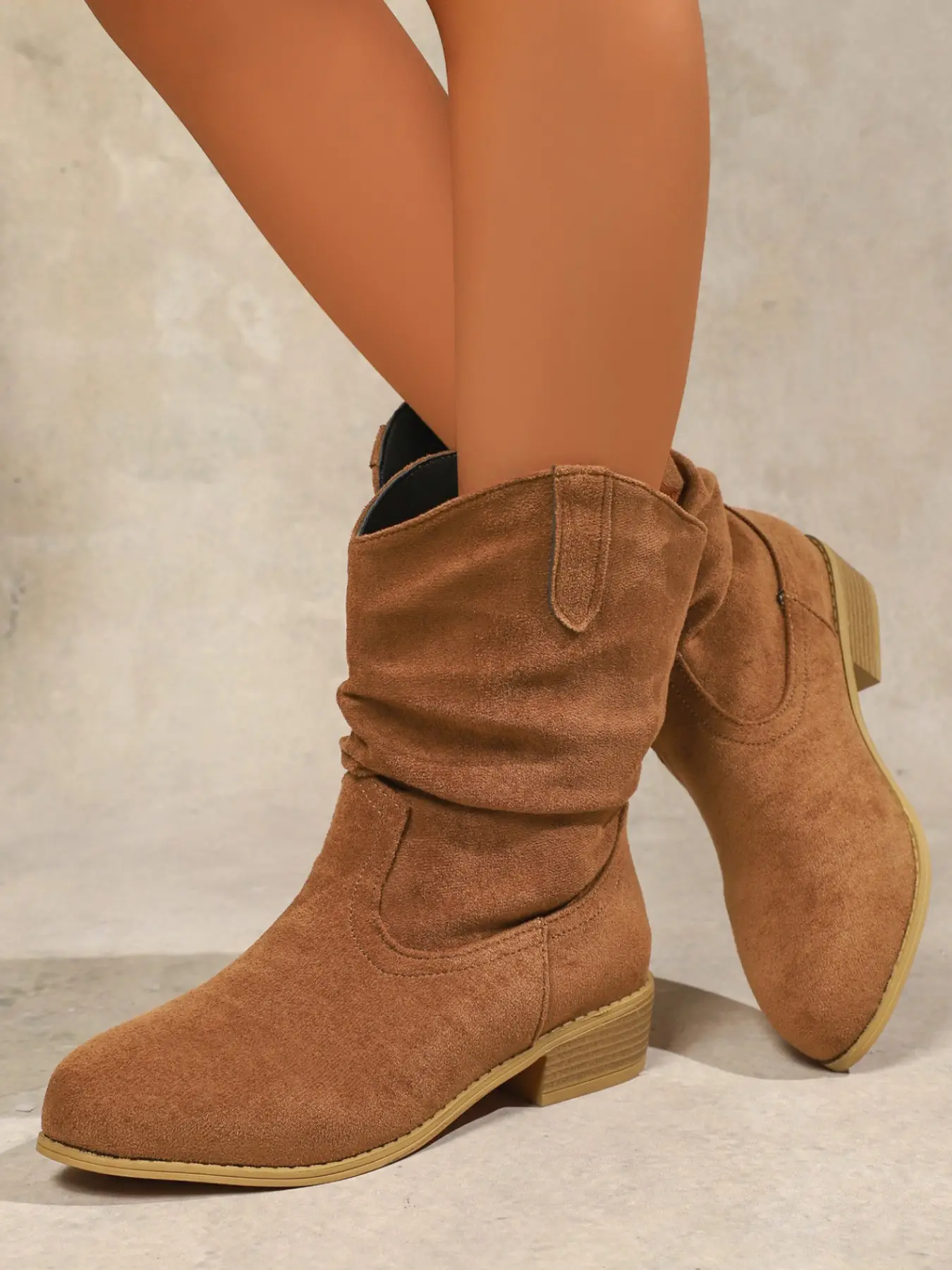 Women's Vintage Short Boots, Pleated Stack Boot Solid Color Elegant Thick Heel Western Boots, Fashionable Outdoor Casual Vacation Shoes