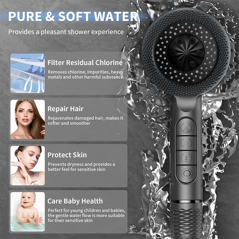Shower Head Set: 3-Piece Kit with 4 Modes Handheld Shower, Soft Hose, No-Drill Shower Holder, Modern Bathroom Shower Equipment