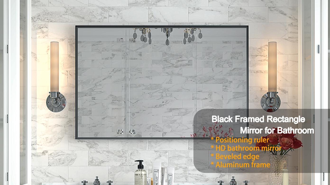 40x30inch Glossy Black Bathroom Mirrors For Wall Rectangle Vanity Mirror Corner Hangs Farmhouse Mirror Modern Metal Framed Rectangular Mirror, Decorative Square Corner Mirror(Horizontal & Vertical)