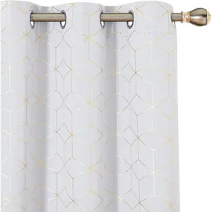 Grommet Blackout Curtains, Room Darkening Gold Drapes, 2 Panels, White, 42W x 63L Inch, for Bedroom and Living Room