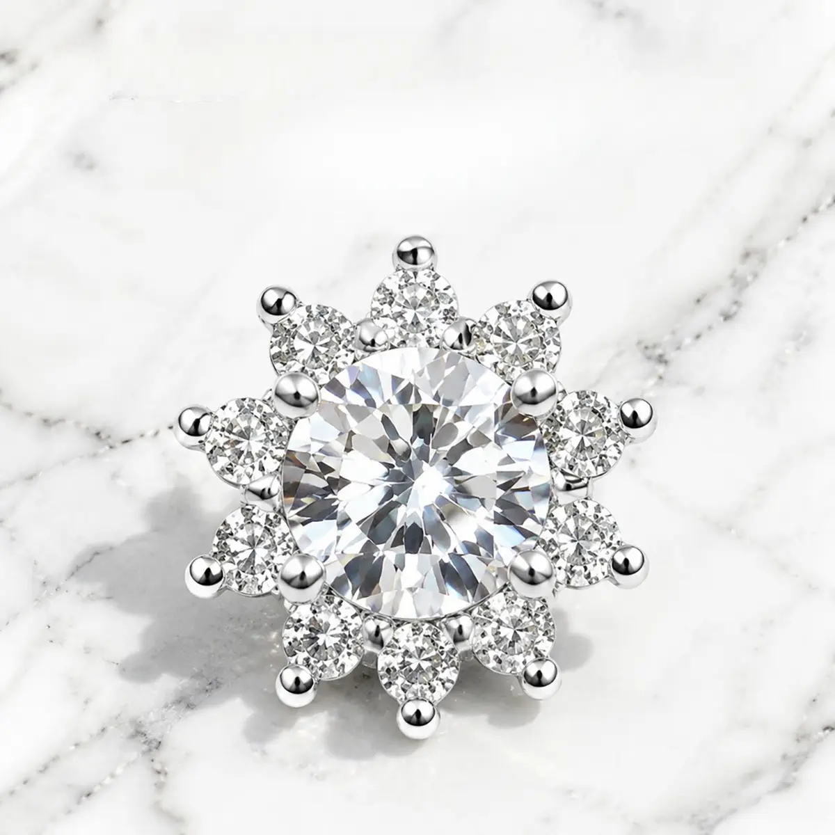 Women's 10mm S925 Sterling Silver Sunflower Stud Earrings - Nickel-Free for Sensitive Ears, High-Clarity Long-Lasting Lab-Created Cubic Zirconia, Female Flowers Jewelry, Valentine’s Day Gift