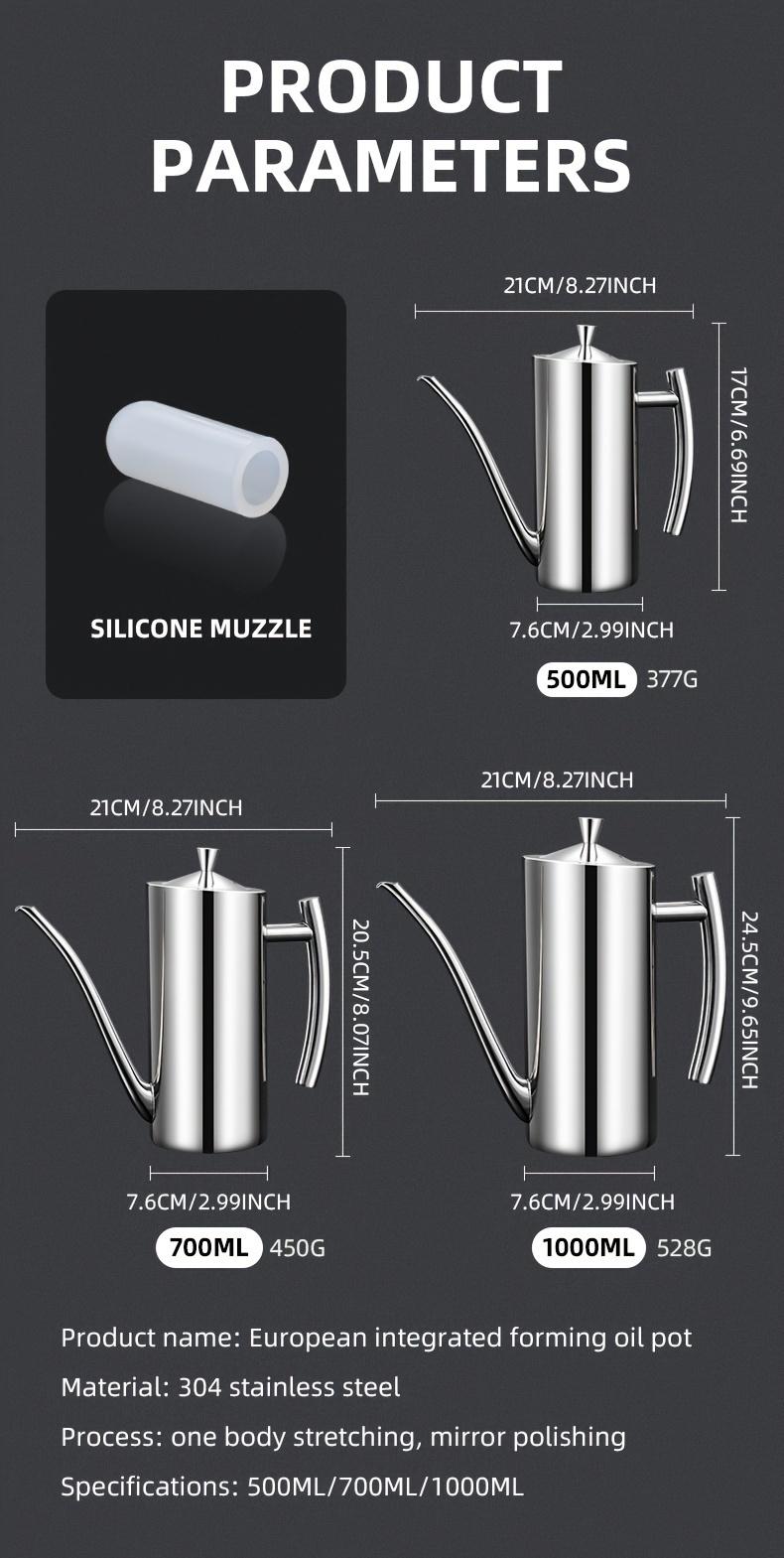 304 Stainless Steel Oil Dispenser And Bottle, Oil Control Pot And Sauce Bottle, European-Style Leak-Proof Condiment Container with Large Capacity, Rust-Resistant Kitchen Seasoning Pot, Creative Disposable Oil Dispenser